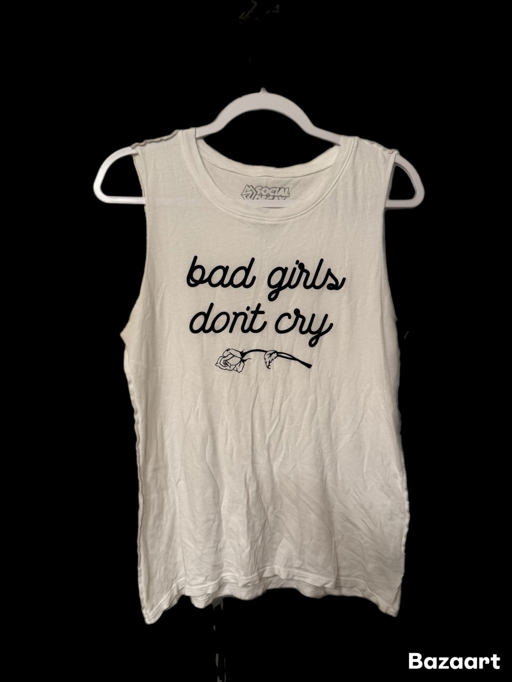 Graphic White Muscle Tank with 'bad girls don't cry' Text